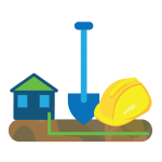 Builders Service -graphic of house shovel and builder's hard-hat