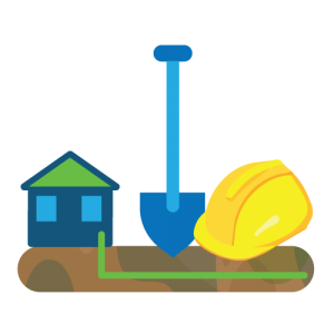 Builders Service -graphic of house shovel and builder's hard-hat