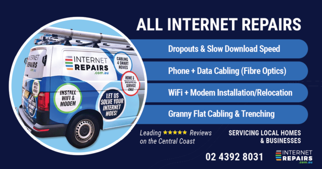Central Coast Internet Repairs come to you for All internet repairs - call to arrange a time!